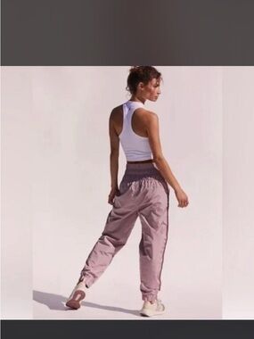 Free People Mauve High-Rise Track Joggers with Side Stripe